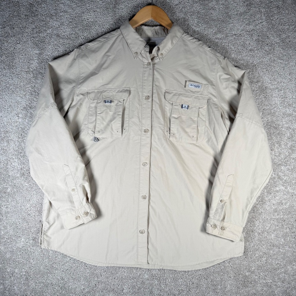 Columbia PFG Bahama II Long Sleeve Fishing Shirt Men's XL Tan Beige Button Down